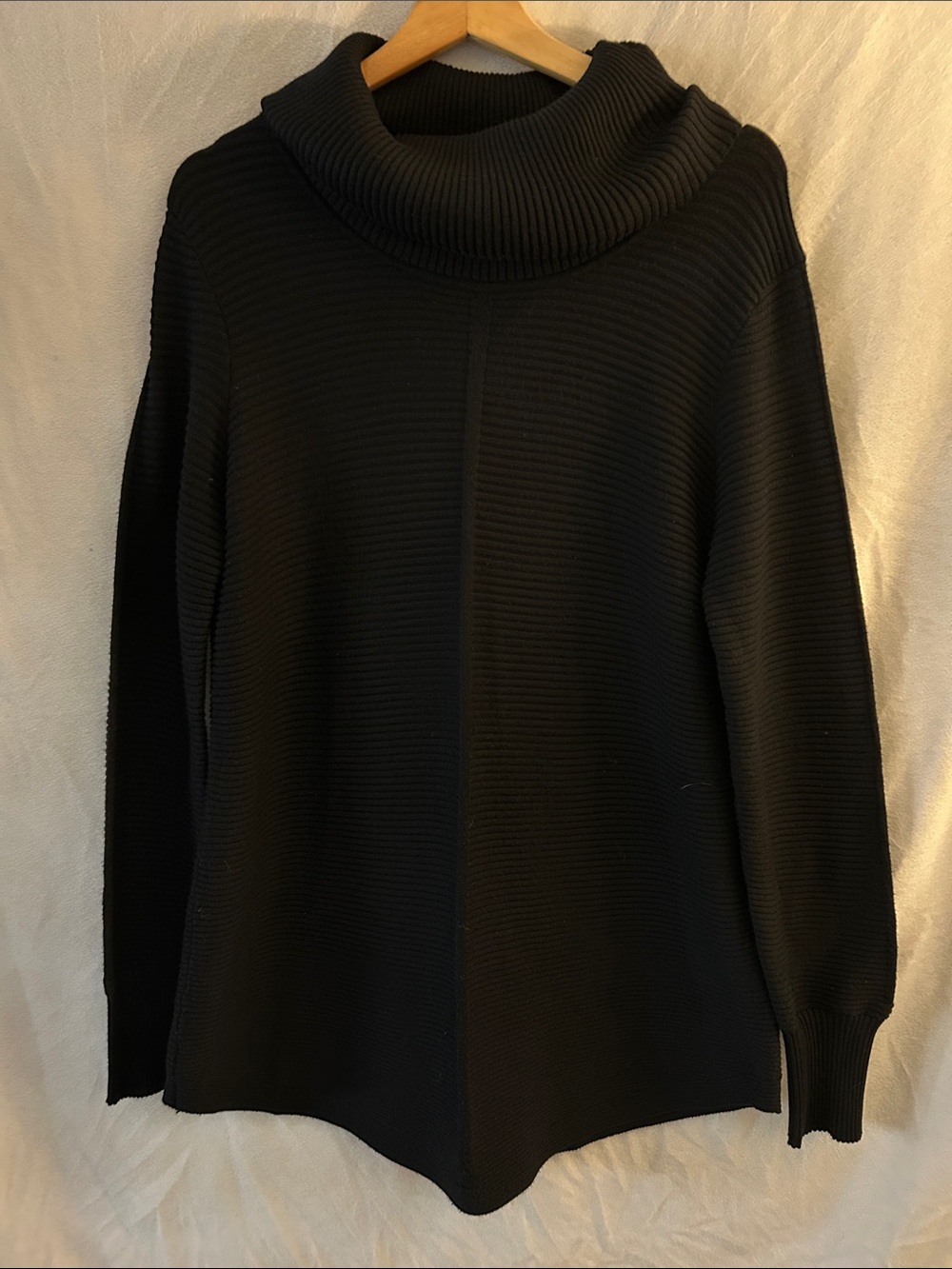 Women's Black Ribbed Cowlneck Sweater